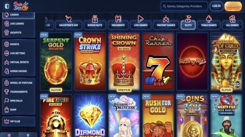 Dudespin Casino live dealer lobby screenshot